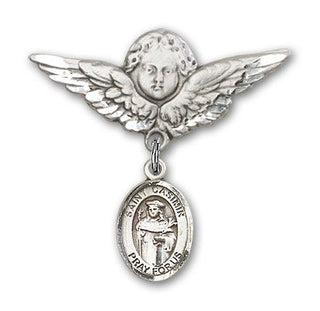 Sterling Silver Large Angel w/Wings St. Casimir of Poland Baby Badge - Engravable