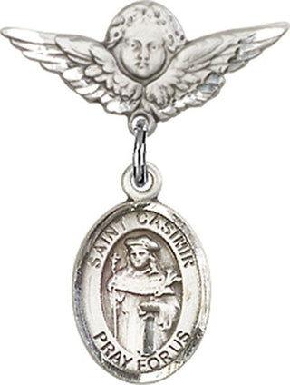 Sterling Silver Small Angel w/Wings St. Casimir of Poland Baby Badge - Engravable