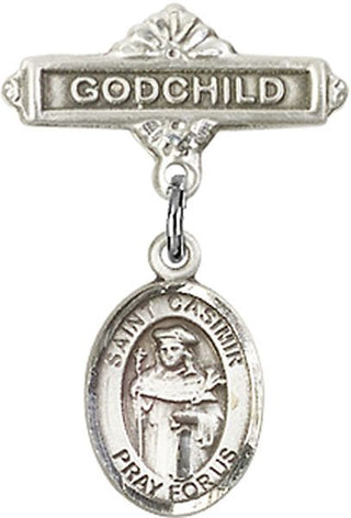 Sterling Silver Godchild St. Casimir of Poland Baby Badge - Engravable