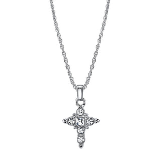 Silver-Tone Crystal Cross Pendant Necklace
