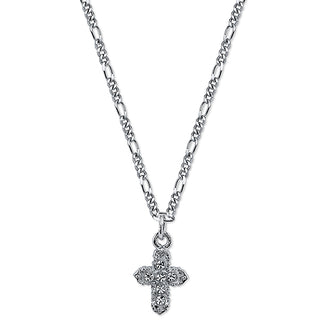 Silver-Tone Crystal Hope Cross Pendant Necklace