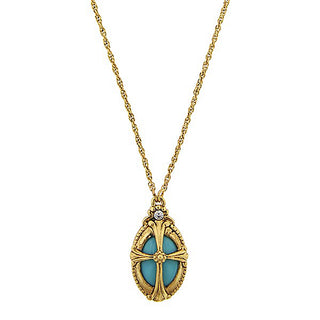 14K Gold-Dipped Imitation Turquoise Oval Necklace 20