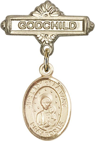14kt Gold Godchild O/L of la Vang Baby Badge - Engravable