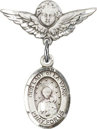 Sterling Silver Small Angel w/Wings O/L of la Vang Baby Badge - Engravable
