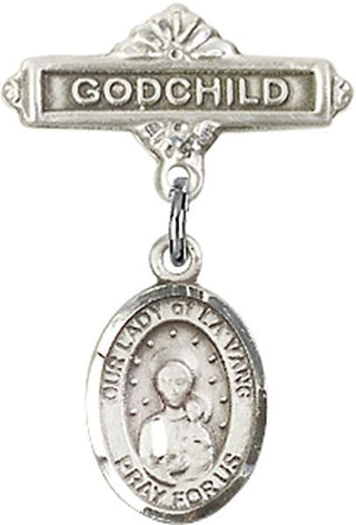 Sterling Silver Godchild O/L of la Vang Baby Badge - Engravable