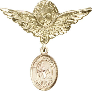14kt Gold Large Angel w/Wings St. Zachary Baby Badge - Engravable