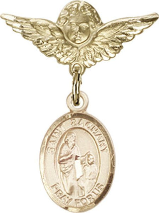 14kt Gold Small Angel w/Wings St. Zachary Baby Badge - Engravable