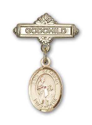 14kt Gold Godchild St. Zachary Baby Badge - Engravable