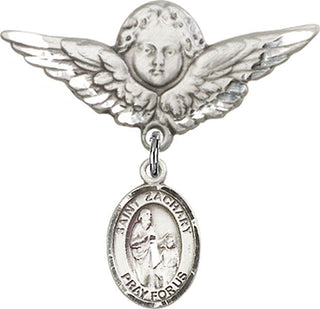 Sterling Silver Large Angel w/Wings St. Zachary Baby Badge - Engravable