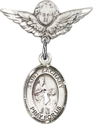 Sterling Silver Small Angel w/Wings St. Zachary Baby Badge - Engravable