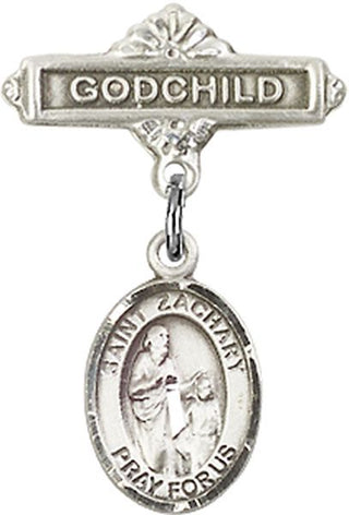 Sterling Silver Godchild St. Zachary Baby Badge - Engravable