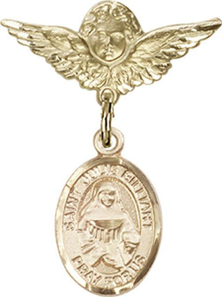 14kt Gold Filled Small Angel w/Wings St. Julie Billiart Baby Badge - Engravable