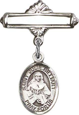 Sterling Silver Polished Badge Pin St. Julie Billiart Baby Badge - Engravable