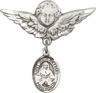 Sterling Silver Large Angel w/Wings St. Julie Billiart Baby Badge - Engravable