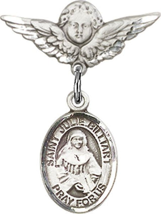Sterling Silver Small Angel w/Wings St. Julie Billiart Baby Badge - Engravable