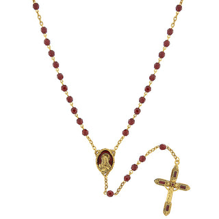 14K Gold-Dipped Red Bead and Red Enamel Rosary - SALE
