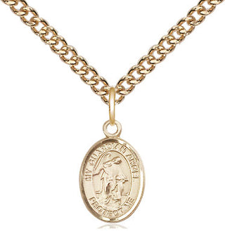 14kt Gold Guardian Angel Medal Engraved Catholic Saint Jewelry