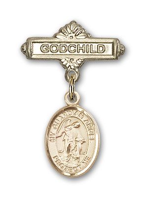 14kt Gold Filled Godchild Guardian Angel w/Child Baby Badge - Engravable
