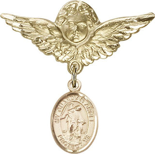 14kt Gold Large Angel w/Wings Guardian Angel w/Child Baby Badge - Engravable