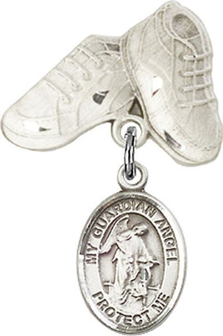 Sterling Silver Baby Boots Guardian Angel w/Child Baby Badge - Engravable