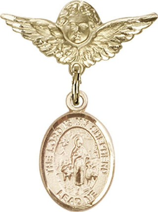14kt Gold Filled Small Angel w/Wings Lord Is My Shepherd Baby Badge - Engravable