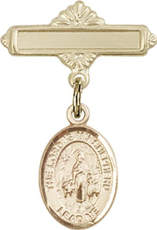 14kt Gold Polished Badge Pin Lord Is My Shepherd Baby Badge - Engravable