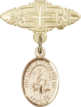 14kt Gold Badge Pin With Cross Lord Is My Shepherd Baby Badge - Engravable