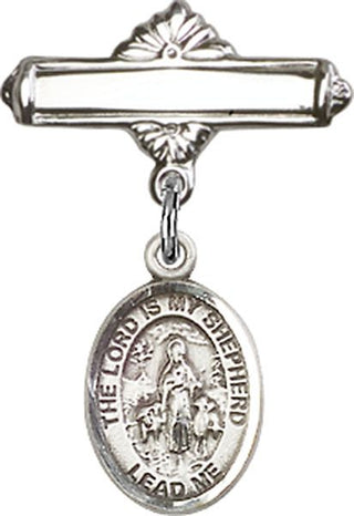 Sterling Silver Polished Badge Pin Lord Is My Shepherd Baby Badge - Engravable
