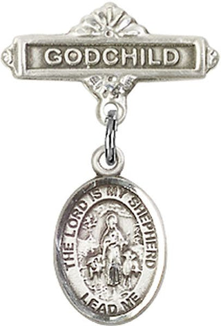 Sterling Silver Godchild Lord Is My Shepherd Baby Badge - Engravable