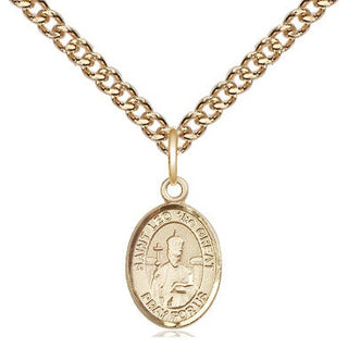 14kt Gold Saint Leo the Great Medal Engraved Catholic Saint Jewelry