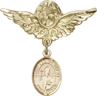 14kt Gold Filled Large Angel w/Wings St. Leo the Great Baby Badge - Engravable