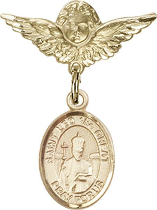 14kt Gold Filled Small Angel w/Wings St. Leo the Great Baby Badge - Engravable