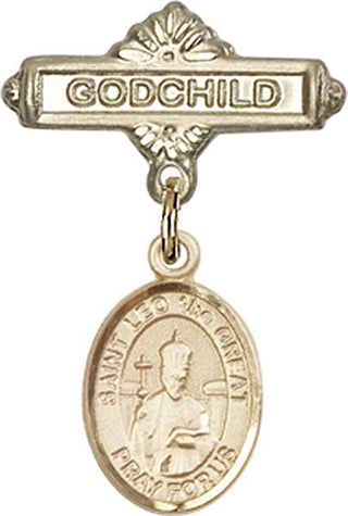 14kt Gold Filled Godchild St. Leo the Great Baby Badge - Engravable