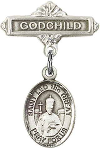 Sterling Silver Godchild St. Leo the Great Baby Badge - Engravable