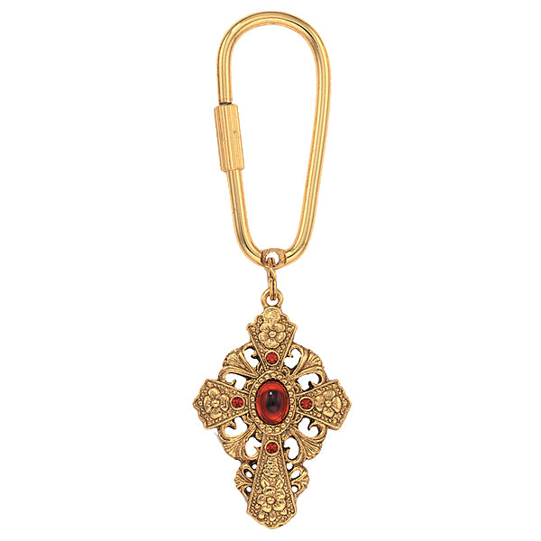 14K Gold-Dipped Red Stone and Crystal Cross Key Fob – CatholicShop.com
