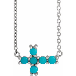 14K White Natural Turquoise Sideways Cross 18" Necklace