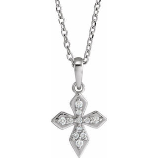 14K White .05 CTW Natural Diamond Petite Cross 16-18" Necklace