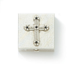 Silver-Tone Black Crystal Cross Pill Box
