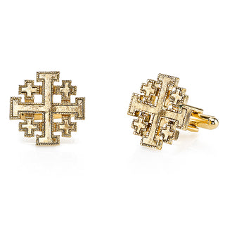 14K Gold-Dipped Jerusalem Cross Round Cuff Links