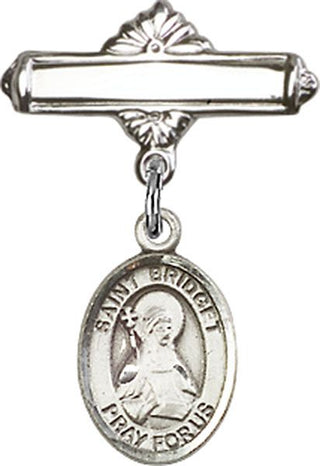 Sterling Silver Polished Badge Pin St. Bridget of Sweden Baby Badge - Engravable
