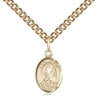 14kt Gold Saint Brigid of Ireland Medal Engraved Catholic Saint Jewelry