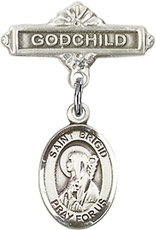 Sterling Silver Godchild St. Brigid of Ireland Baby Badge - Engravable