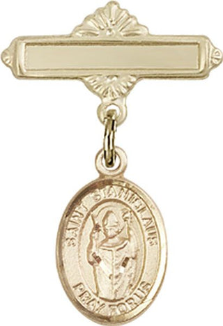 14kt Gold Polished Badge Pin St. Stanislaus Baby Badge - Engravable