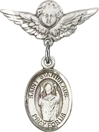 Sterling Silver Small Angel w/Wings St. Stanislaus Baby Badge - Engravable