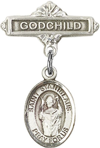 Sterling Silver Godchild St. Stanislaus Baby Badge - Engravable