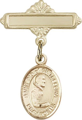 14kt Gold Filled Polished Badge Pin St. Pio of Pietrelcina Baby Badge - Engravable