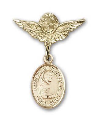 14kt Gold Filled Small Angel w/Wings St. Pio of Pietrelcina Baby Badge - Engravable