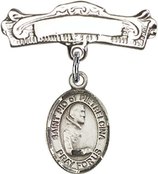 Sterling Silver Badge Pin St. Pio of Pietrelcina Baby Badge - Engravable