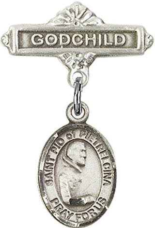Sterling Silver Godchild St. Pio of Pietrelcina Baby Badge - Engravable