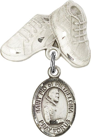 Sterling Silver Baby Boots St. Pio of Pietrelcina Baby Badge - Engravable